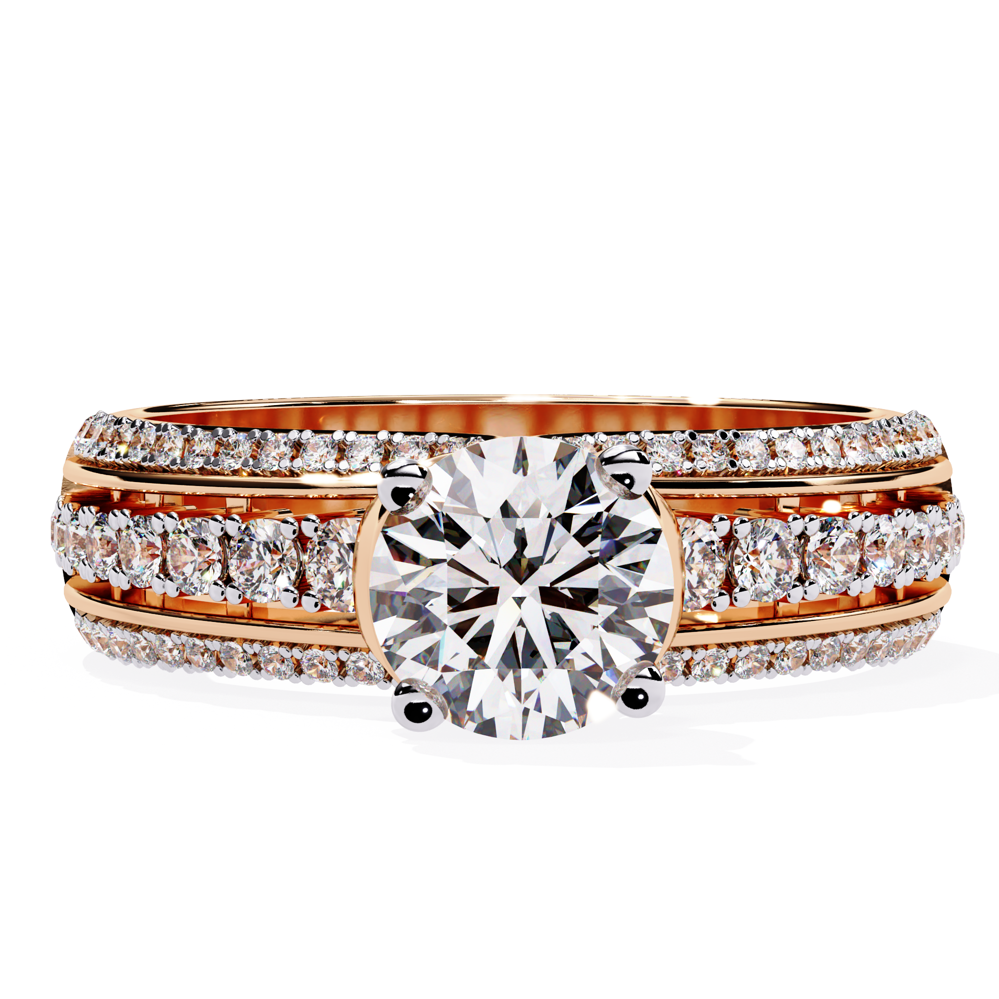 Solitairekart – 1.23 ct Triple Row Solitaire Ring Lab Grown – 14K Yellow Gold